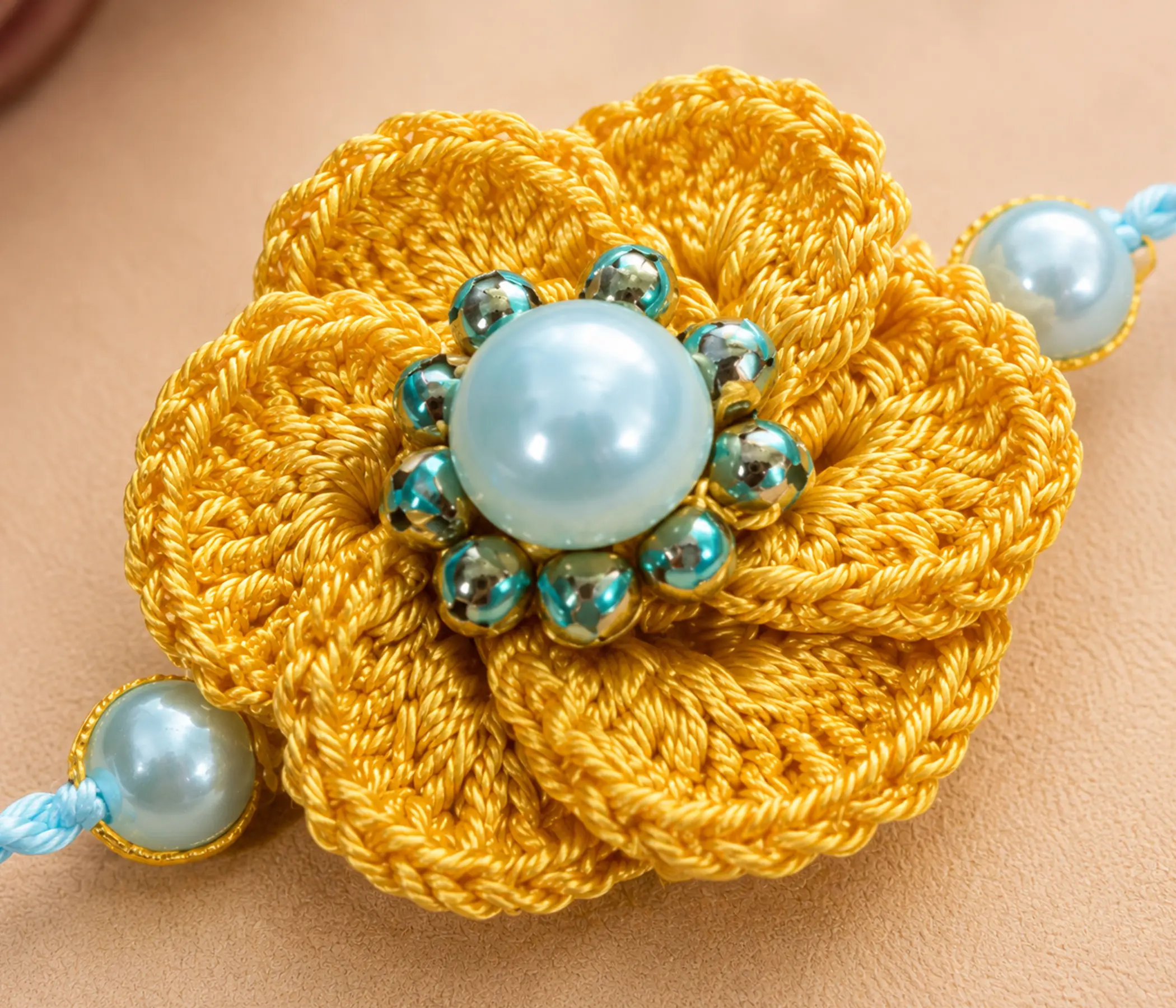 Golden Marigold Floral Handcrafted Crochet Rakhi